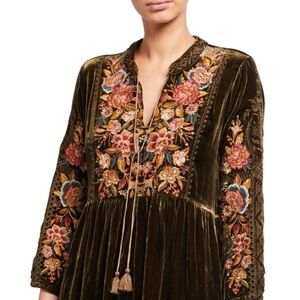 Johnny Was Olive Green Velvet Embroidered Tunic-MAKE AN OFFER